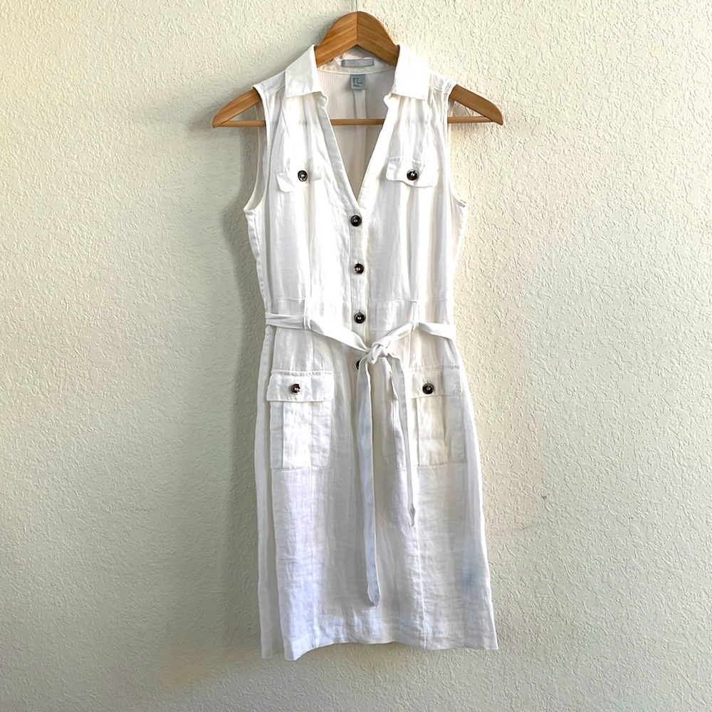 H&M White Linen Sleeveless Buttoned-Down Dress